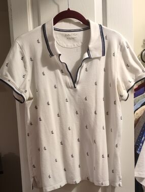 Women's Nautica White Polo with Navy Sailboats